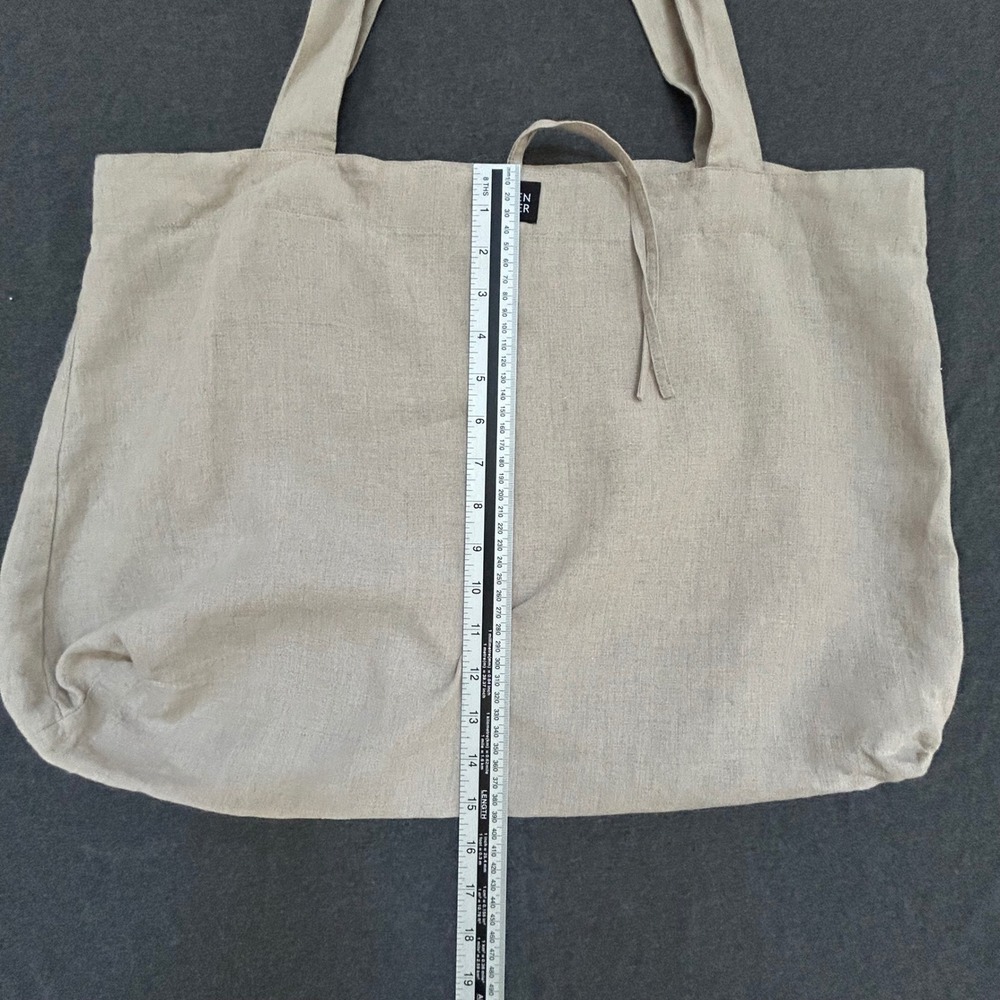 Eileen Fisher Linen Tote Bag Beige Shoulder Shopper Minimalist Tie Closure - Picture 7 of 9